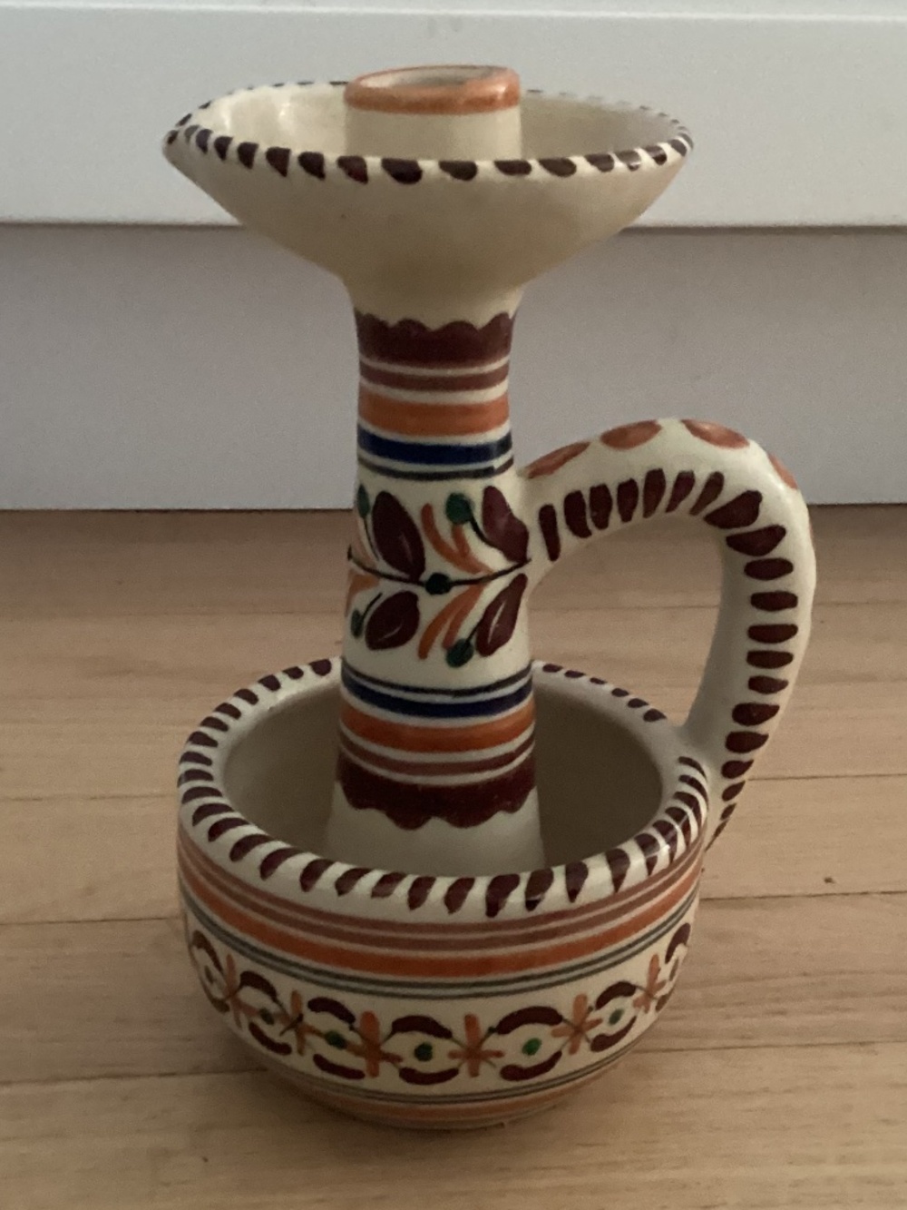 Hand-Painted Folk Art Pottery Candle Holder – Boho Cottagecore Studio Ceramic